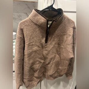 VTG 100% wool L.L. Bean Tan brown Zip-Up Sweater LARGE